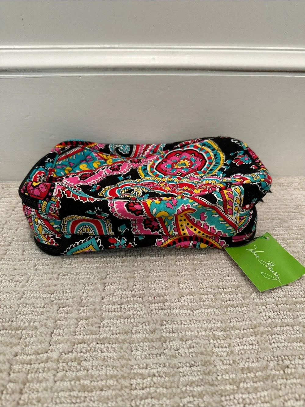 Vera Bradley Black Multicolor Paisley Quilted Cosmetic Travel Case